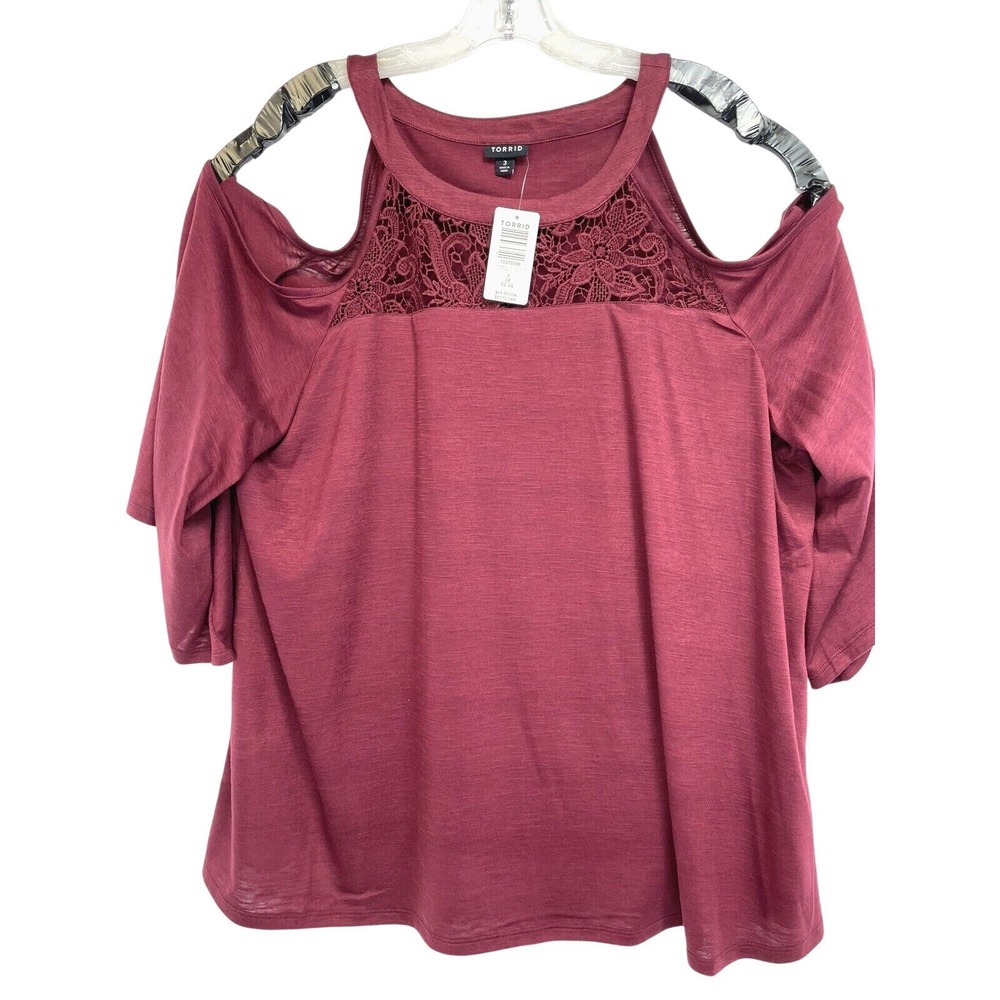 Torrid Lace Front Cold Shoulder Womens Sz 3 Maroon Blouse (V13) NWTs